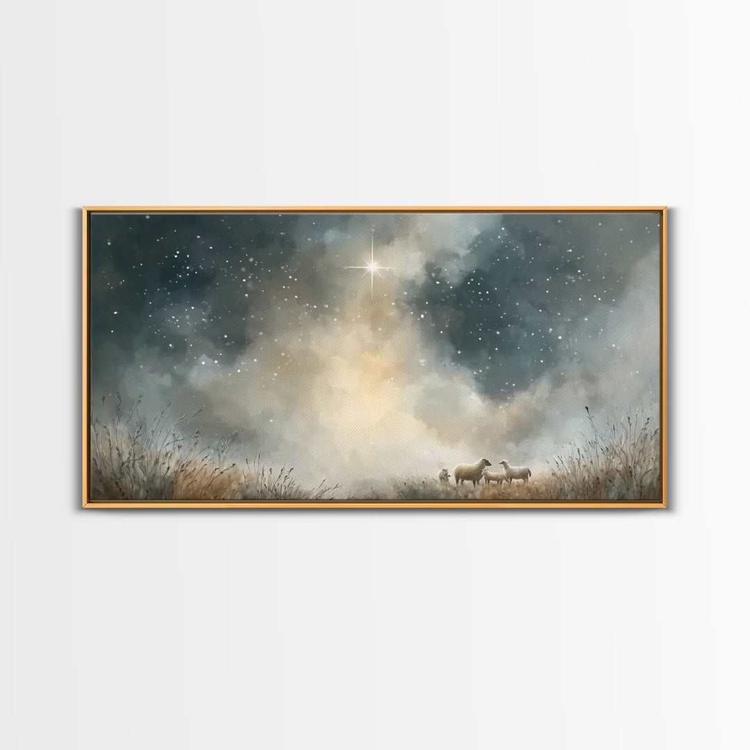 Heavenly Starrise – Framed Canvas Print – Christmas Wall Art – Christian Art Canvas – Christian Christmas – Jesus Christmas Art