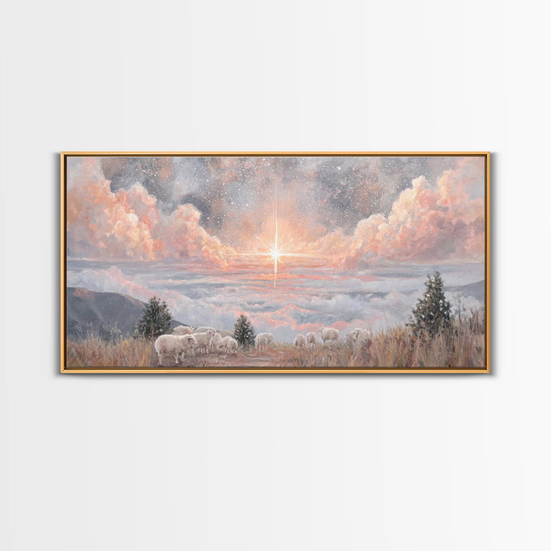 Shepherds’ Field Light – Framed Canvas Print – Christian Christmas Art – Christian Art Canvas – Retro Christmas Art – Christian Decorations