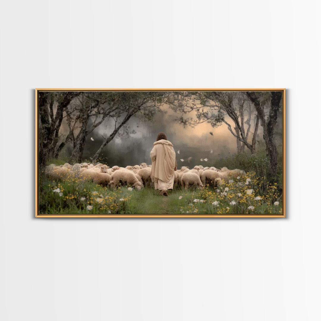 Shepherd’s Path – Framed Canvas Print – Jesus Painting – Christian Art – Christian Wall Art – Christian Art Canvas – Large Jesus Painting