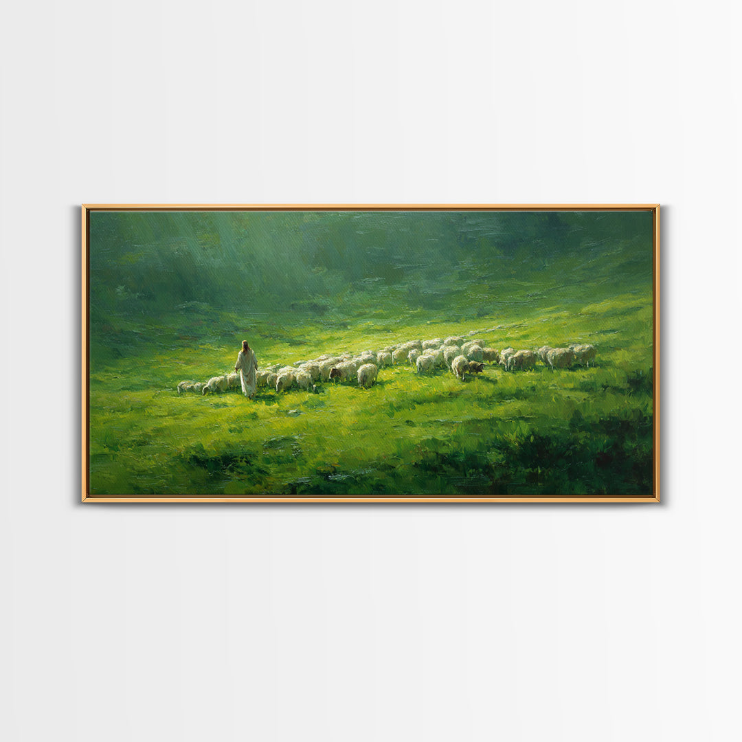 Shepherd’s Calm – Framed Canvas Print – Christian Wall Art – Jesus Painting – Christian Art Canvas – Pastoral Scenery – Christian Christmas