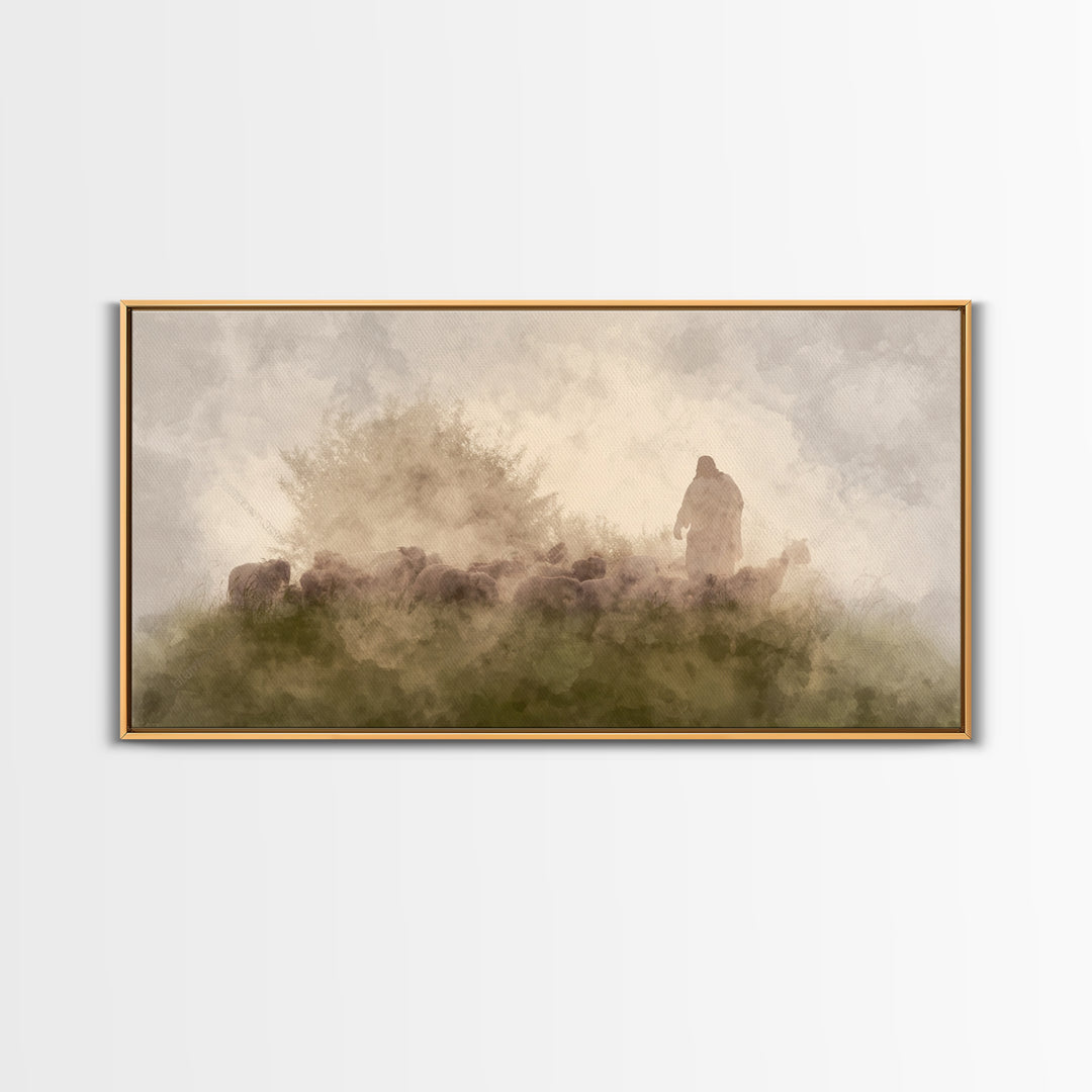 Silent Meadow Light, Framed Canvas Print, Christian Art Canvas, Christian Wall Art, Jesus Painting, Moody Christian Art, Christmas Art Prin