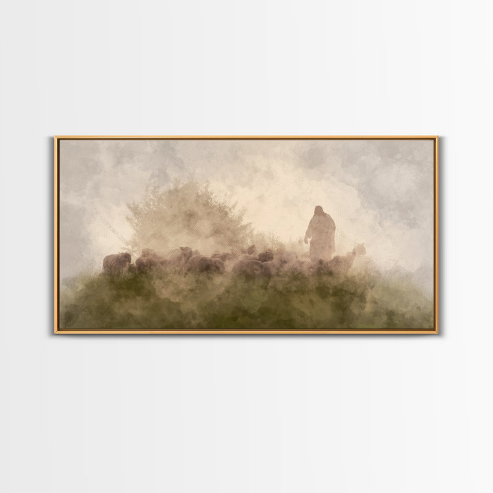 Silent Meadow Light, Framed Canvas Print, Christian Art Canvas, Christian Wall Art, Jesus Painting, Moody Christian Art, Christmas Art Prin