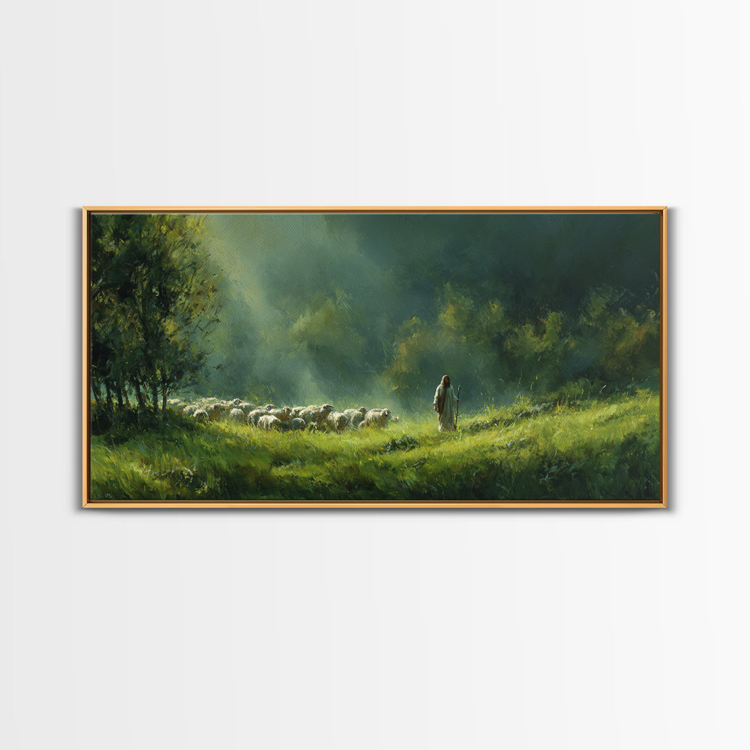 Guiding Forest Light, Framed Canvas Print, Jesus Painting, Christian Wall Art, Christian Art Canvas, Large Christian Painting, Subtle Chris