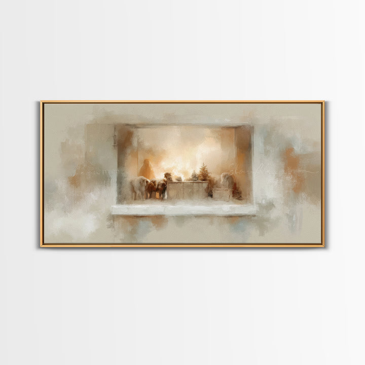 Nativity Window Glow – Framed Canvas Print – Christmas Art – Christian Christmas Decor – Christian Wall Art – Jesus Christmas Art – Christm