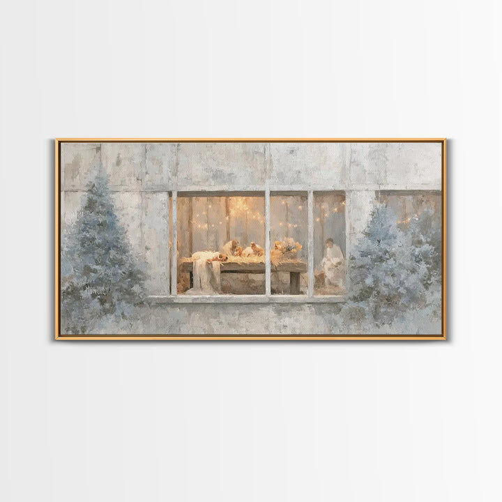 Winter Manger Light – Framed Canvas Print – Christian Christmas Art – Christmas Wall Art – Jesus Painting – Christian Art Canvas – Framed C