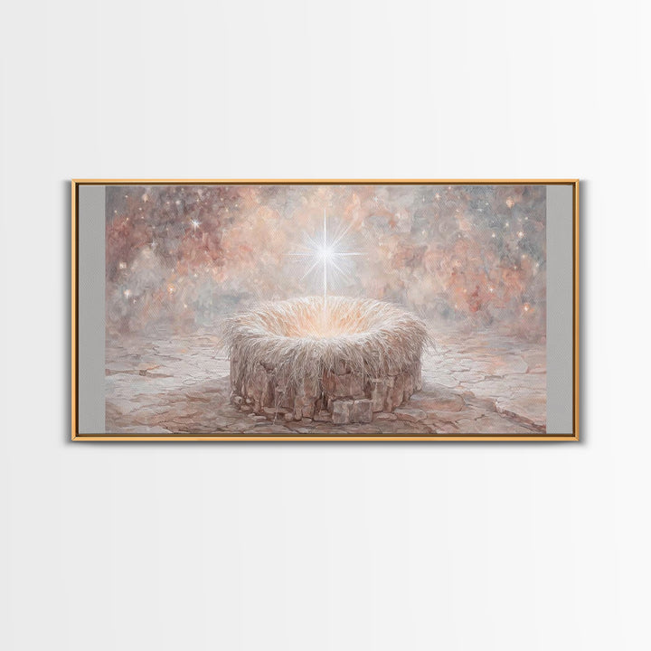 Celestial Cradle | Framed Canvas Print | Christian Christmas Art | Christian Decor | Christian Art Canvas | Christian Wall Art | Jesus Pain