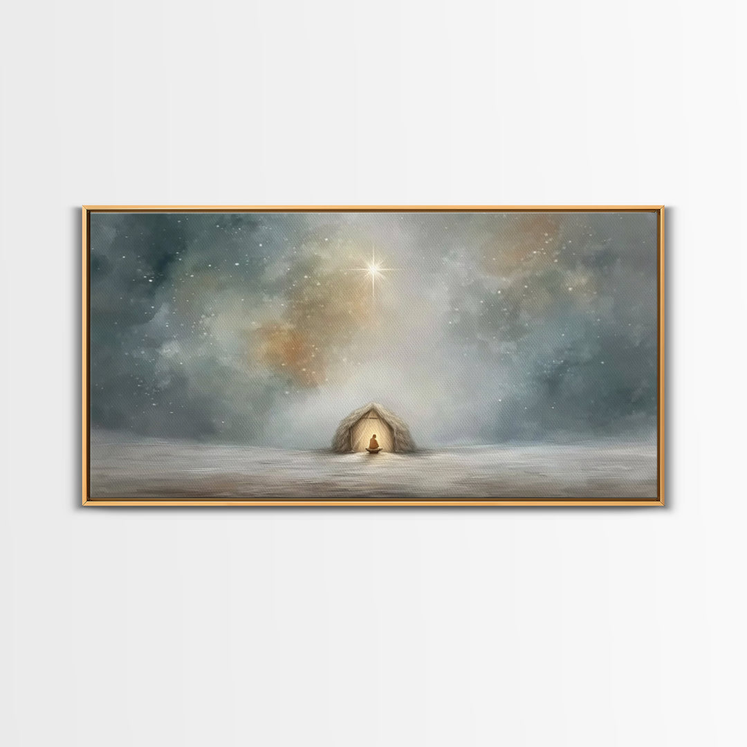 Divine Arrival | Framed Canvas Print | Christian Art Canvas | Christian Wall Art | Jesus Painting | Christian Christmas Art | Christian Dec