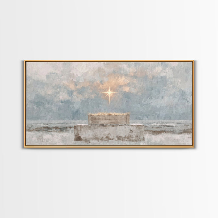 Sacred Nativity Light – Framed Canvas Print – Christian Art Canvas – Christmas Art – Christian Wall Art – Christian Christmas Art – Christi