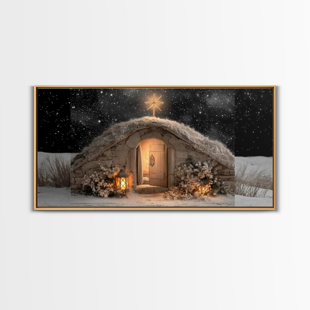 Sacred Stable Glow | Framed Canvas Print | Christian Christmas Art | Christian Art Canvas | Christmas Art | Christian Art | Christian Wall