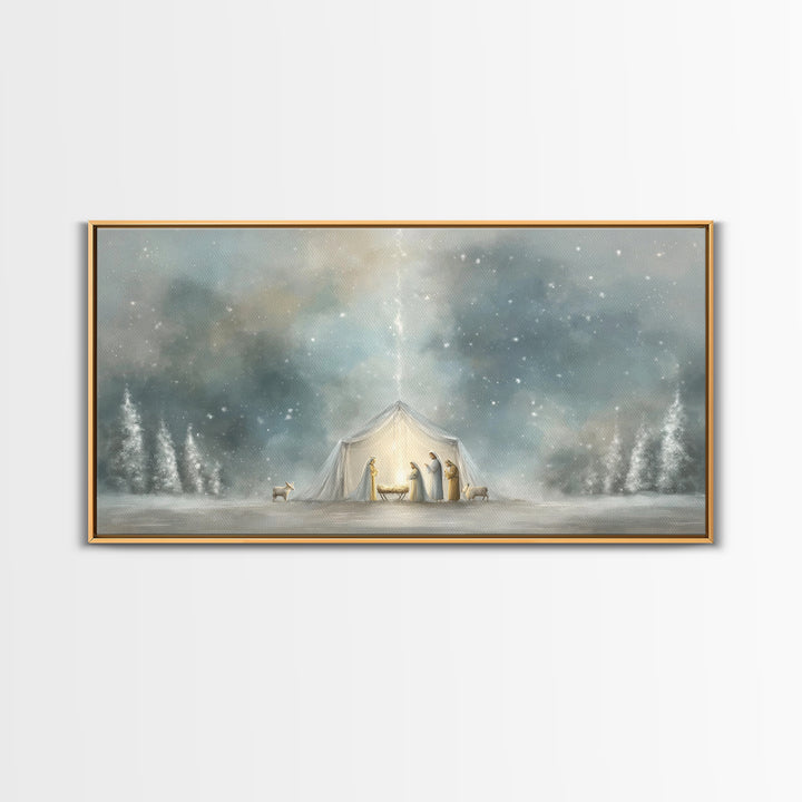 Adoration In Light, Framed Canvas Print, Christian Art Canvas, Christian Christmas Art, Christian Art, Christian Wall Art, Christmas Art