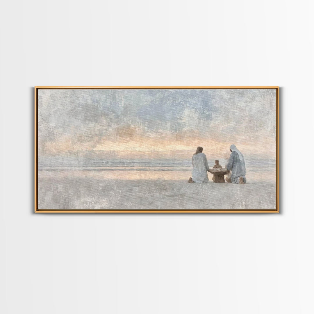Sandy Nativity – Framed Canvas Print – Christian Art Canvas – Christmas Wall Art – Christian Christmas Art – Christian Decor For Home – Chr
