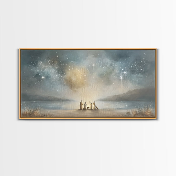Shoreline Miracle – Framed Canvas Print – Christian Wall Art – Christian Art Print – Jesus Christmas Art – Christmas Art Framed – Christian