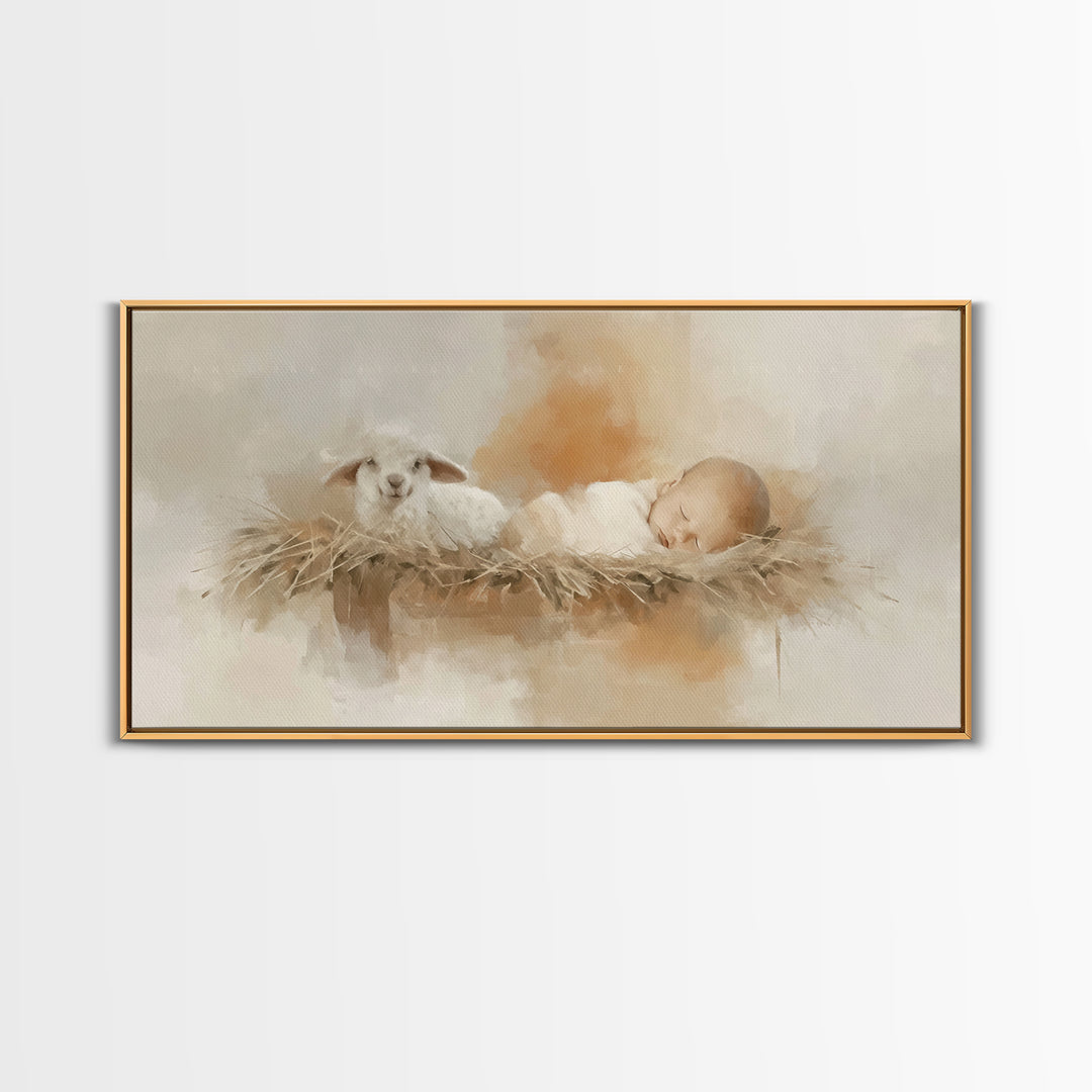 Heaven’s Lamb – Framed Canvas Print – Christian Art Canvas – Christian Wall Art – Christian Christmas Art – Jesus Painting – Christian Art