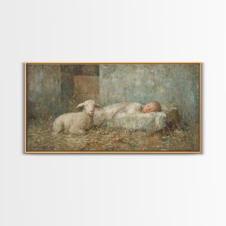 Gentle Manger – Framed Canvas Print – Christian Paintings – Christmas Wall Art – Christian Christmas Art – Christian Art Canvas – Jesus Art