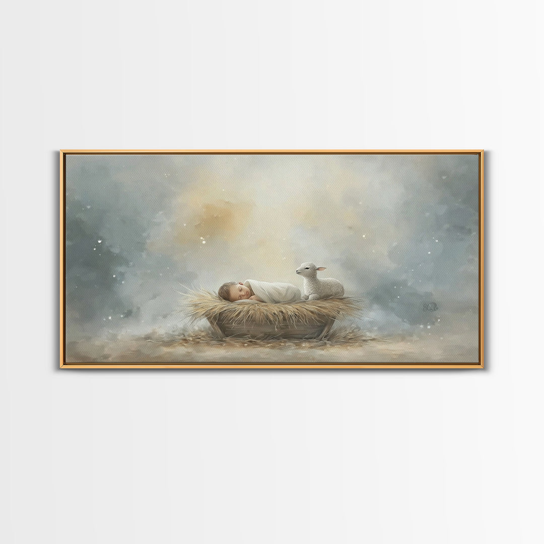Heaven’s Quiet – Framed Canvas Print – Christian Christmas Art – Christian Wall Art – Christian Art Print – Jesus Painting – Christmas Art