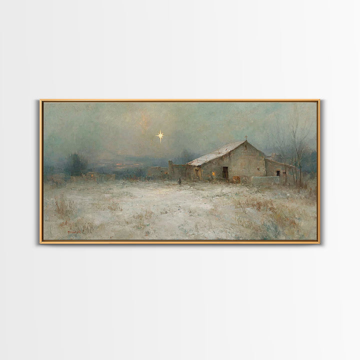 Winter Bethlehem – Framed Canvas Print – Christmas Art Prints – Christian Wall Art – Christian Christmas Art – Vintage Christian Art – Chri