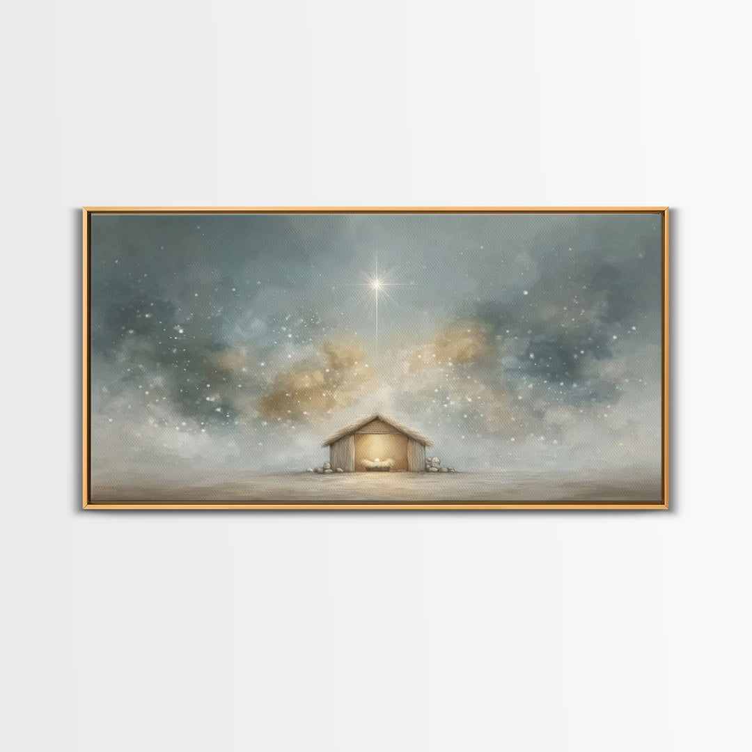 Manger Glory – Framed Canvas Print – Christmas Canvas Wall Art – Christian Christmas Art – Christian Art Print – Christian Wall Art – Frame