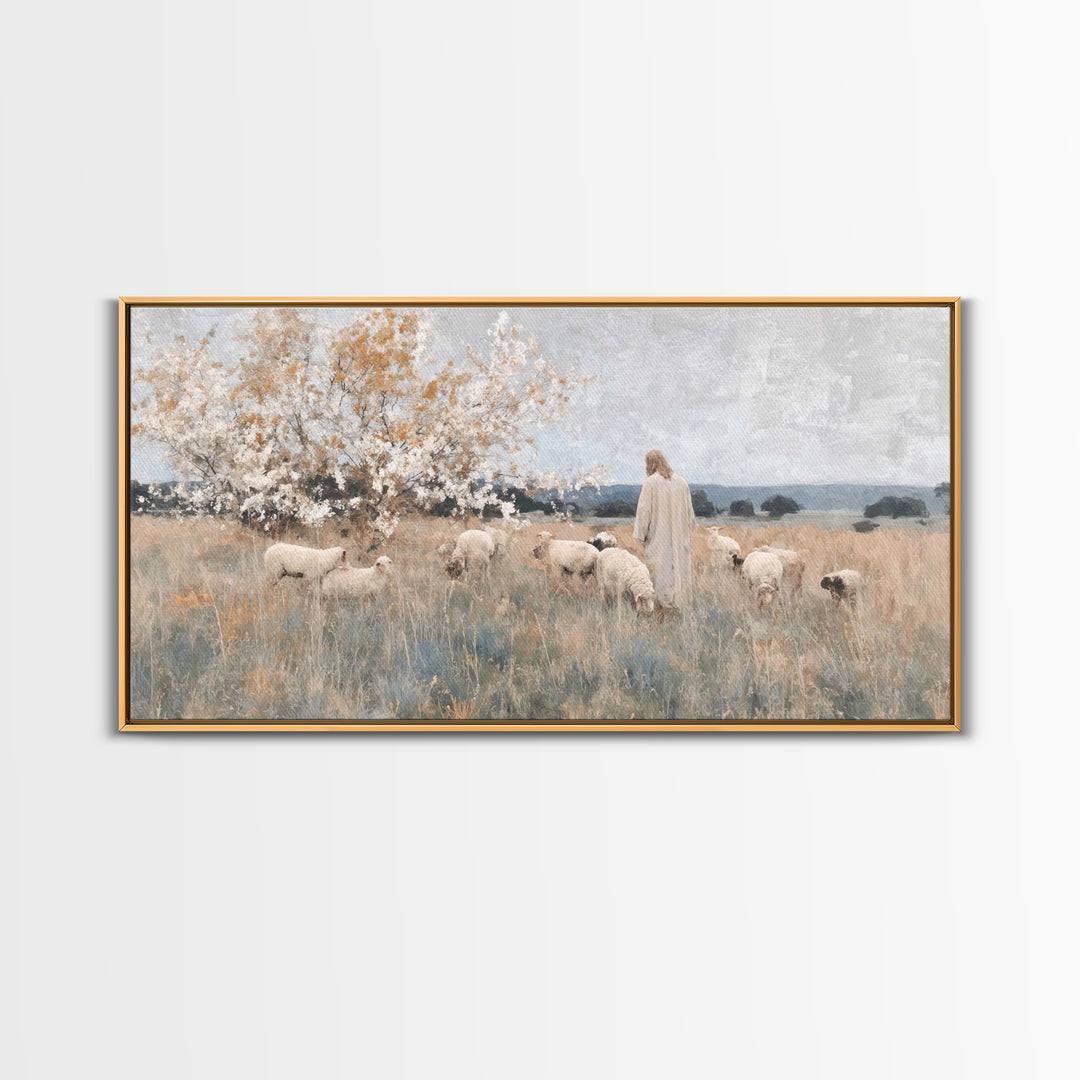 Quiet Shepherd Light, Framed Canvas Print, Christian Art Canvas, Jesus Painting, Christian Wall Art, Christmas Art Prints