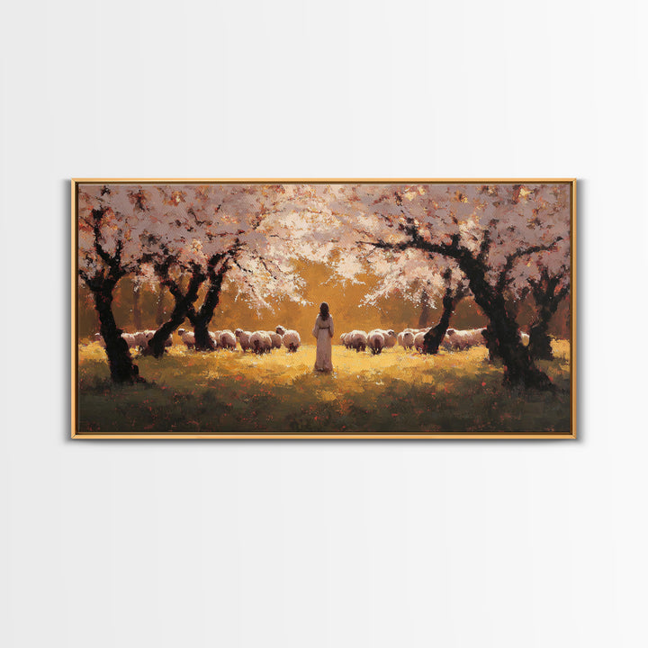 Golden Orchard Peace | Framed Canvas Print | Christian Art | Jesus Painting | Christian Christmas Art | Christian Wall Art