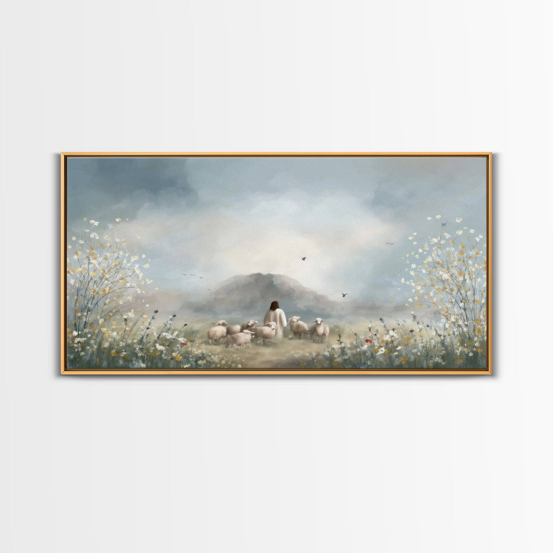 Heavenly Field Stillness, Framed Canvas Print, Christian Christmas Art, Jesus Painting, Christian Wall Art, Art Canvas