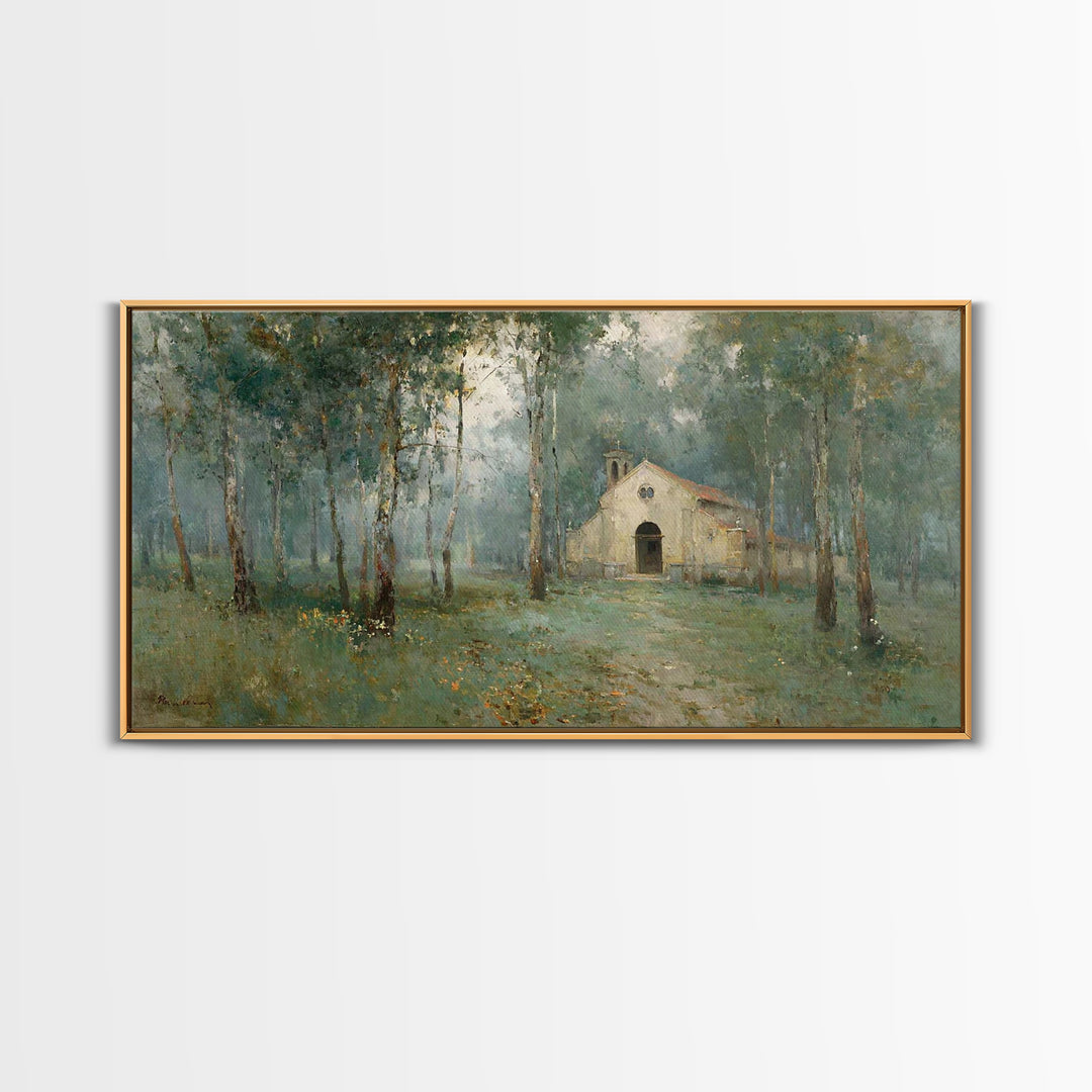 Woodland Chapel Stillness | Framed Canvas Print | Christian Art | Christian Wall Art | Christian Painting | Christian Art Canvas | Christia