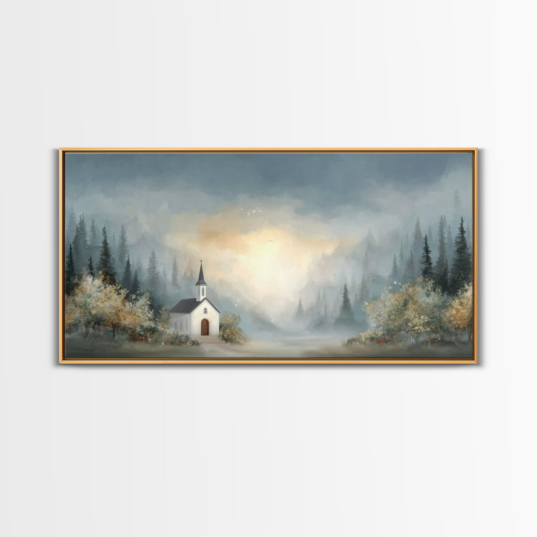 Dawn Chapel Peace – Framed Canvas Print – Christian Art – Christian Wall Art – Christian Art Canvas – Christian Gift – Christian Painting