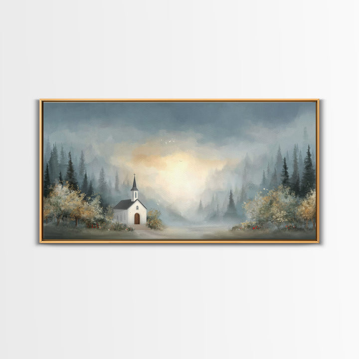 Dawn Chapel Peace – Framed Canvas Print – Christian Art – Christian Wall Art – Christian Art Canvas – Christian Gift – Christian Painting