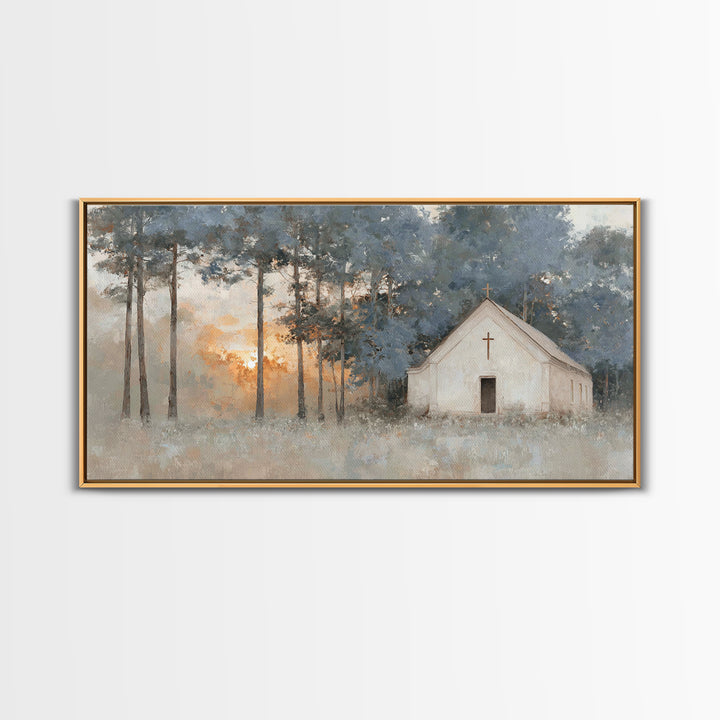 Misty Chapel Blessing, Framed Canvas Print, Christian Painting, Christian Art, Christian Wall Art, Christian Art Canvas, Christian Gift Ide