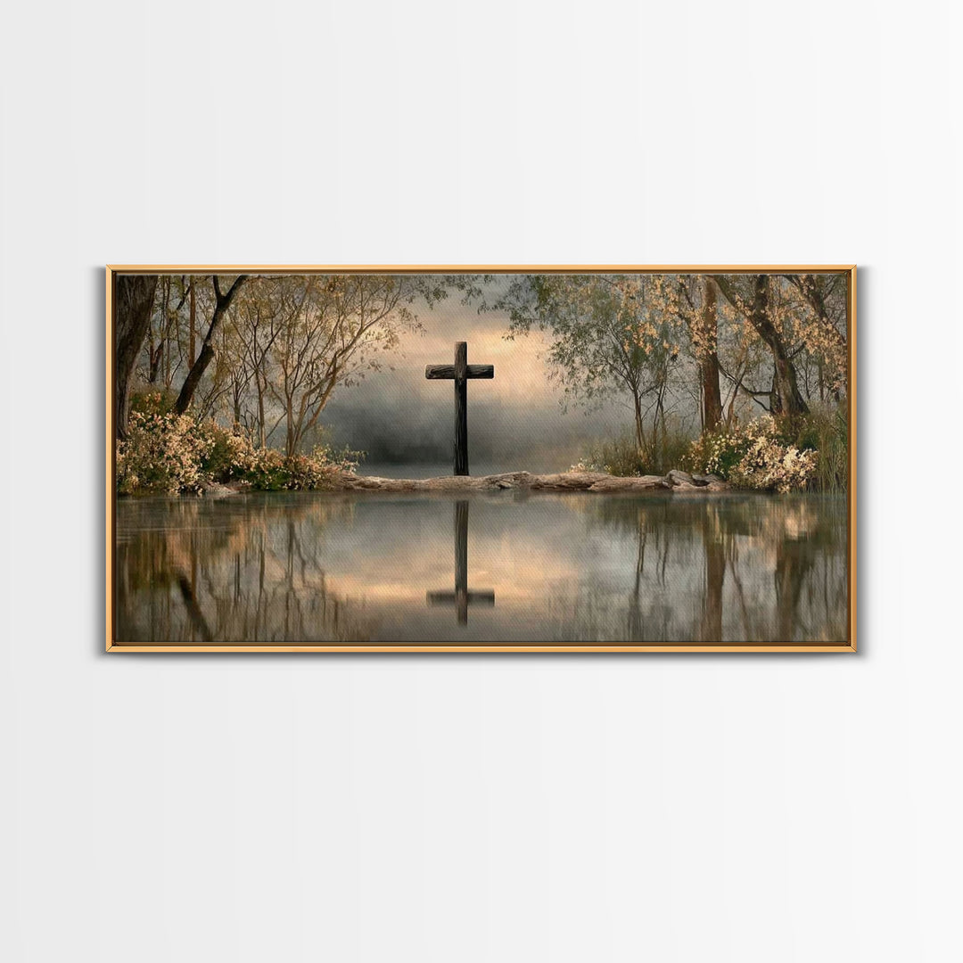 Sacred Cross Shore | Framed Canvas Print | Christian Painting | Christian Art Canvas | Christian Wall Art | Christian Art | Christian Decor