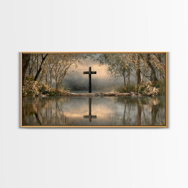 Sacred Cross Shore | Framed Canvas Print | Christian Painting | Christian Art Canvas | Christian Wall Art | Christian Art | Christian Decor