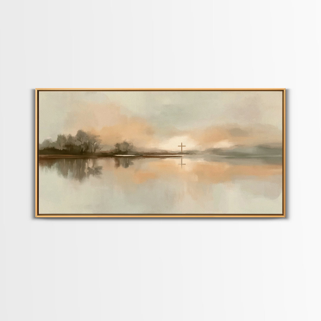 Soft Cross Horizon – Framed Canvas Print – Christian Art – Christian Art Canvas – Christian Wall Art – Christian Painting – Christian Gift