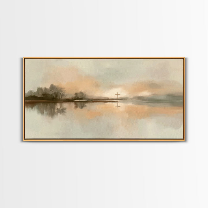Soft Cross Horizon – Framed Canvas Print – Christian Art – Christian Art Canvas – Christian Wall Art – Christian Painting – Christian Gift