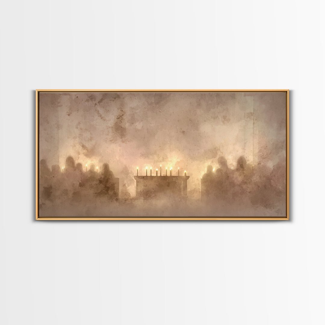 Candlelit Gathering – Framed Canvas Print – Christian Art Canvas – Christian Wall Art – Christmas Art – Jesus Christmas Art – Christian Gif
