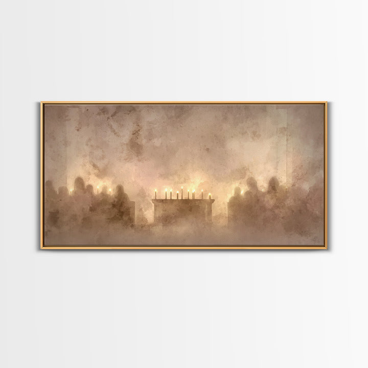 Candlelit Gathering – Framed Canvas Print – Christian Art Canvas – Christian Wall Art – Christmas Art – Jesus Christmas Art – Christian Gif