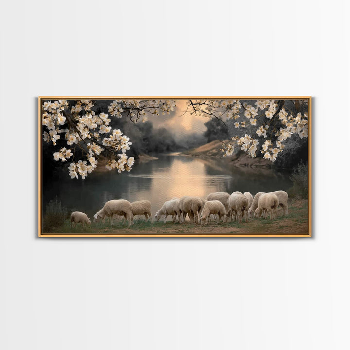Springtime Flock – Framed Canvas Print – Christian Art Canvas – Christian Wall Art – Christian Decor For Home – Christian Painting – Christ