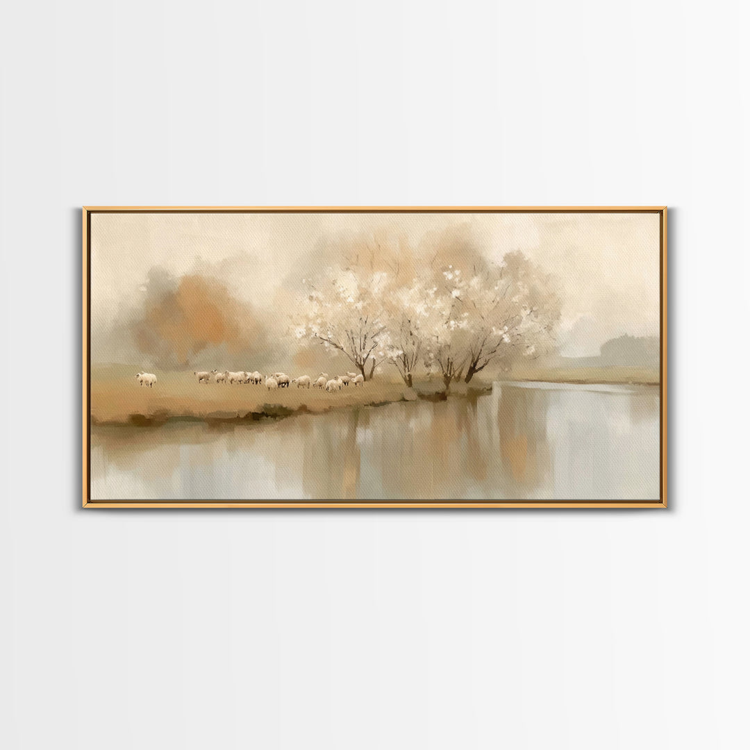 Riverside Peace – Framed Canvas Print – Christian Wall Art – Minimalist Christian Art – Christian Art Canvas – Christian Gift – Christian P