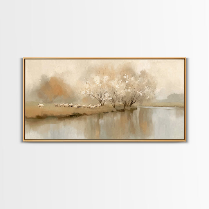 Riverside Peace – Framed Canvas Print – Christian Wall Art – Minimalist Christian Art – Christian Art Canvas – Christian Gift – Christian P