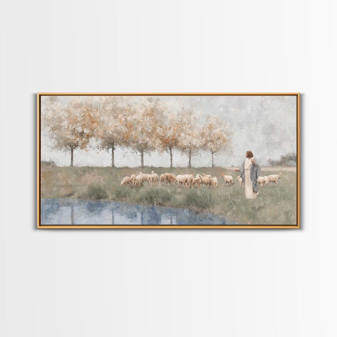 Pasture Of Mercy – Framed Canvas Print – Christian Wall Art – Jesus Painting – Christian Art Canvas – Christian Christmas Art – Christian G
