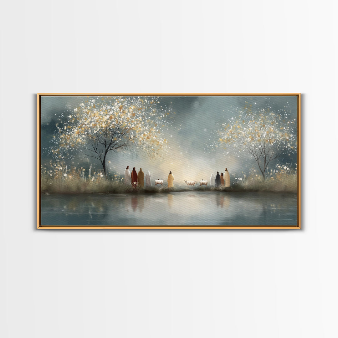 Starry Nativity – Framed Canvas Print – Christian Wall Art – Christian Art Canvas – Christian Christmas Art – Jesus Painting – Christian Ar