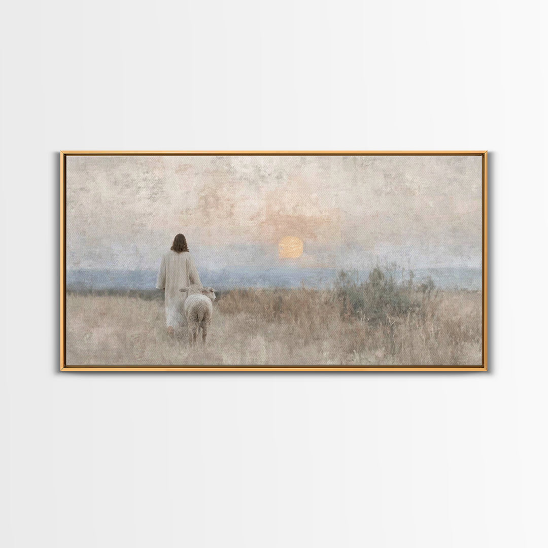 Sunset Shepherd – Framed Canvas Print – Christian Wall Art – Christian Christmas Art – Jesus Painting – Christian Art Canvas – Christian De