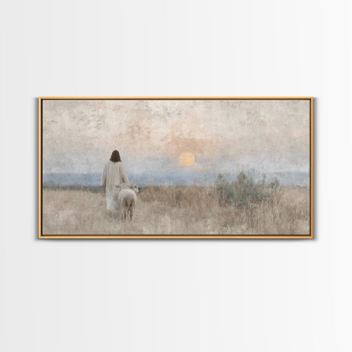 Sunset Shepherd – Framed Canvas Print – Christian Wall Art – Christian Christmas Art – Jesus Painting – Christian Art Canvas – Christian De