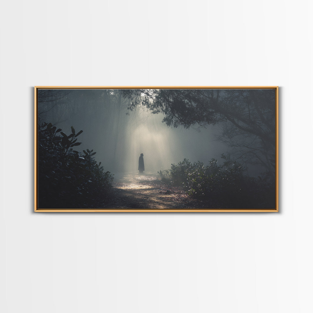 Shadowed Path – Framed Canvas Print – Moody Christian Art – Christian Wall Art – Jesus Painting – Retro Christmas Art