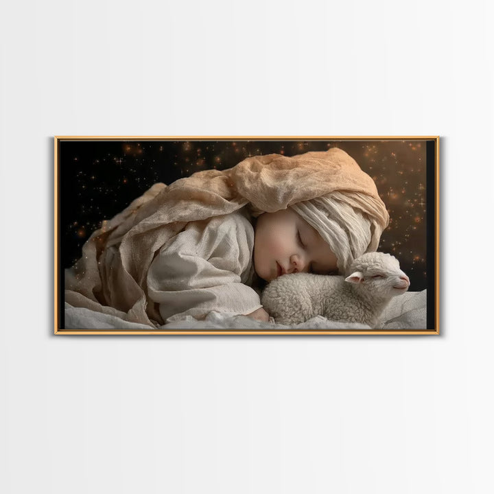 Starry Slumber – Framed Canvas Print – Christian Wall Art – Christian Art Canvas – Christian Christmas Art – Jesus Painting – Christian Dec