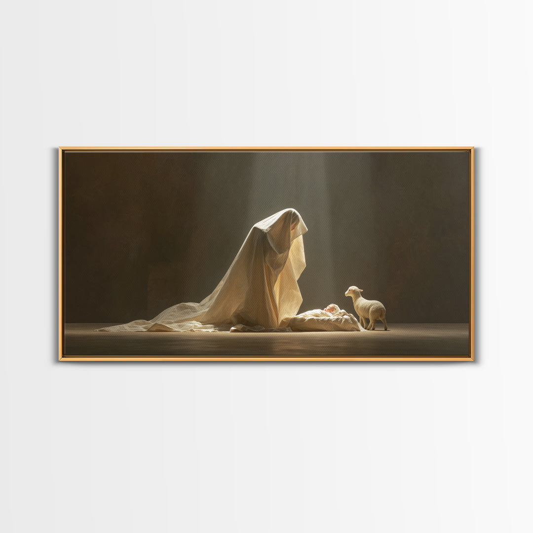 Sacred Adoration – Framed Canvas Print – Christian Art Canvas – Christian Christmas Art – Christian Wall Art – Christian Decor – Jesus Pain