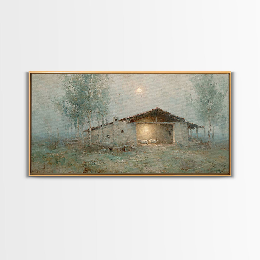 Midnight Stable – Framed Canvas Print – Christian Wall Art – Christian Decor – Christian Art Canvas – Christian Christmas Art – Christmas A