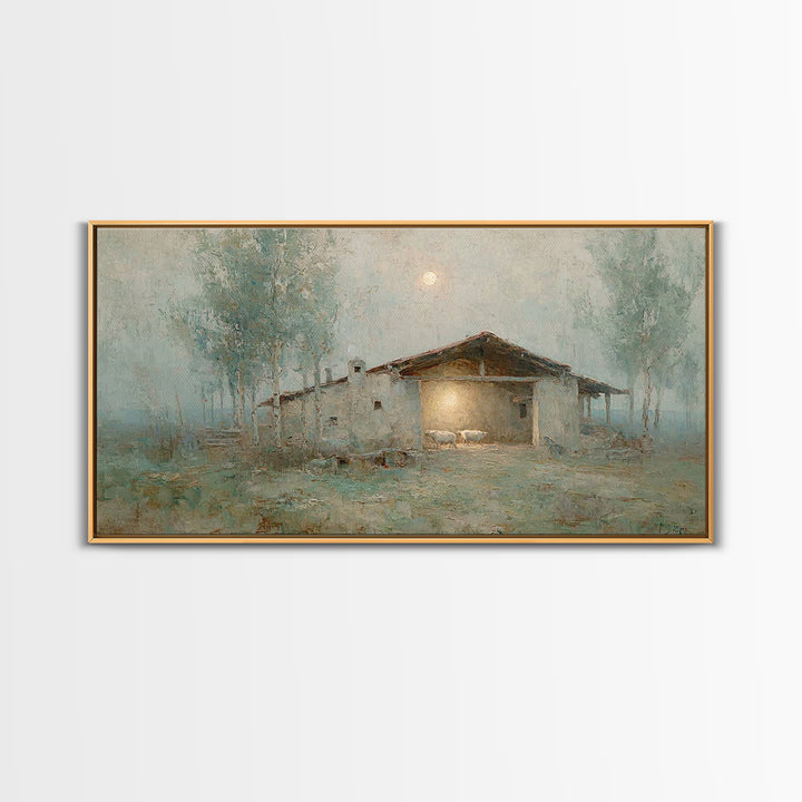 Midnight Stable – Framed Canvas Print – Christian Wall Art – Christian Decor – Christian Art Canvas – Christian Christmas Art – Christmas A