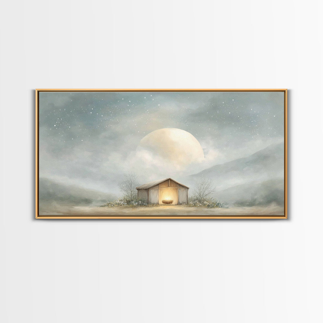 Moonlit Nativity Peace – Framed Canvas Print – Christian Wall Art – Christian Art Canvas – Christmas Art – Christian Christmas Art – Christ