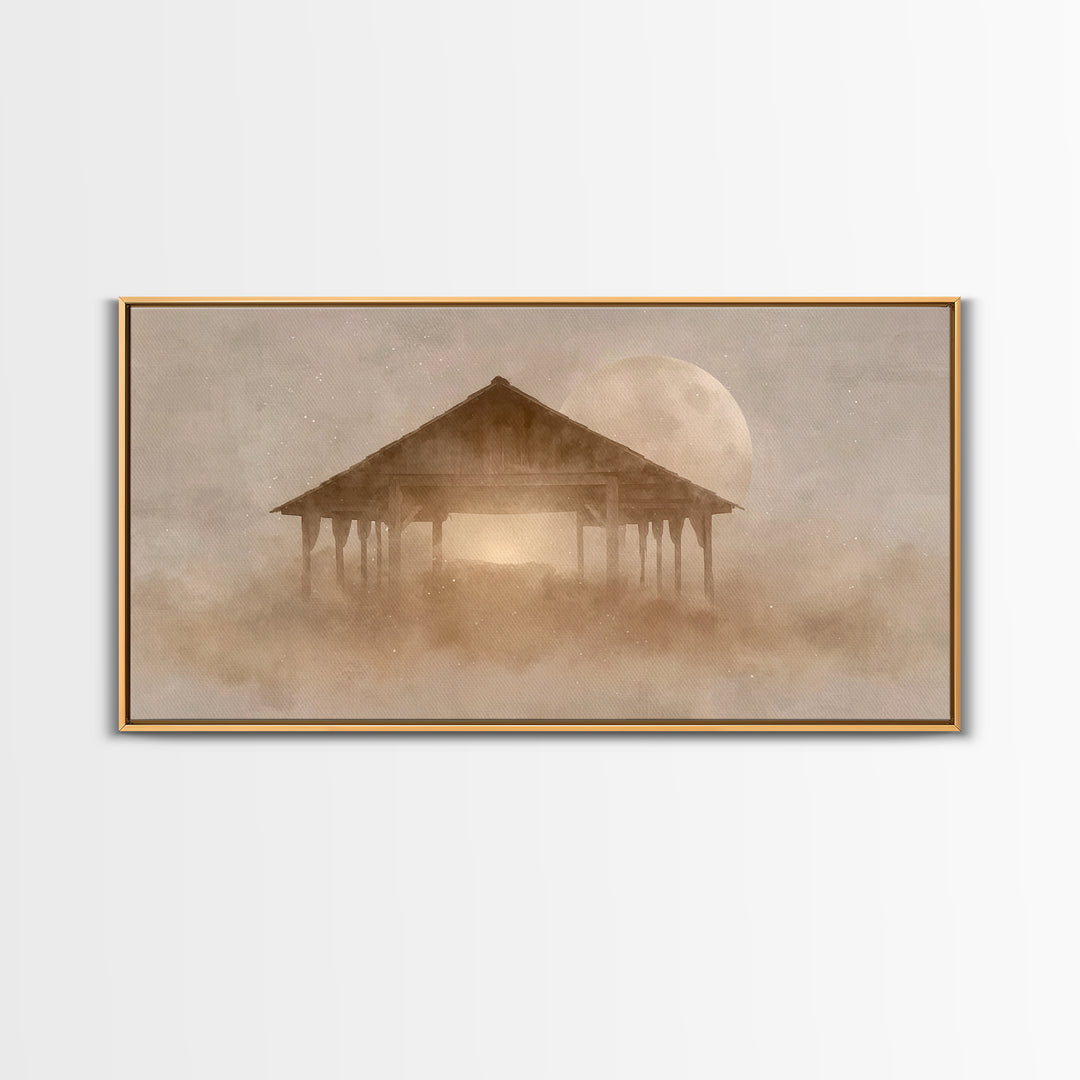 Holy Night Shelter – Framed Canvas Print – Christian Christmas Art – Christian Art Canvas – Christian Wall Art – Christmas Art – Christian