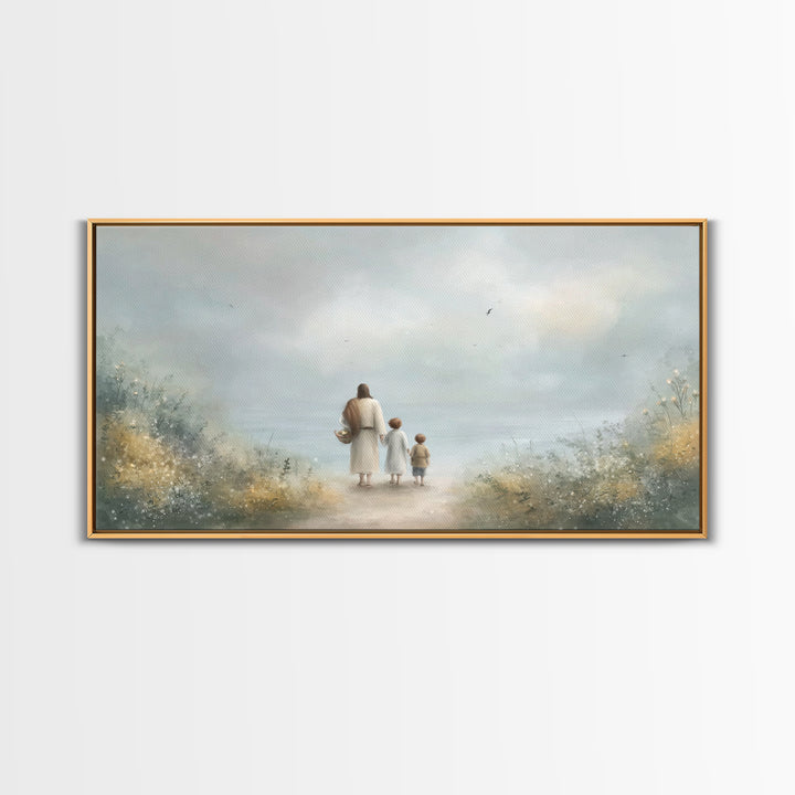 Peaceful Shore Path – Framed Canvas Print – Christian Art – Christian Art Canvas – Christian Wall Art – Jesus Painting – Christian Gift