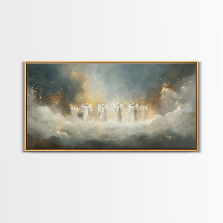 Angelic Gathering - Framed Canvas Print - Christian Art Canvas - Large Christian Art - Christian Christmas Decorations - Christian Painting